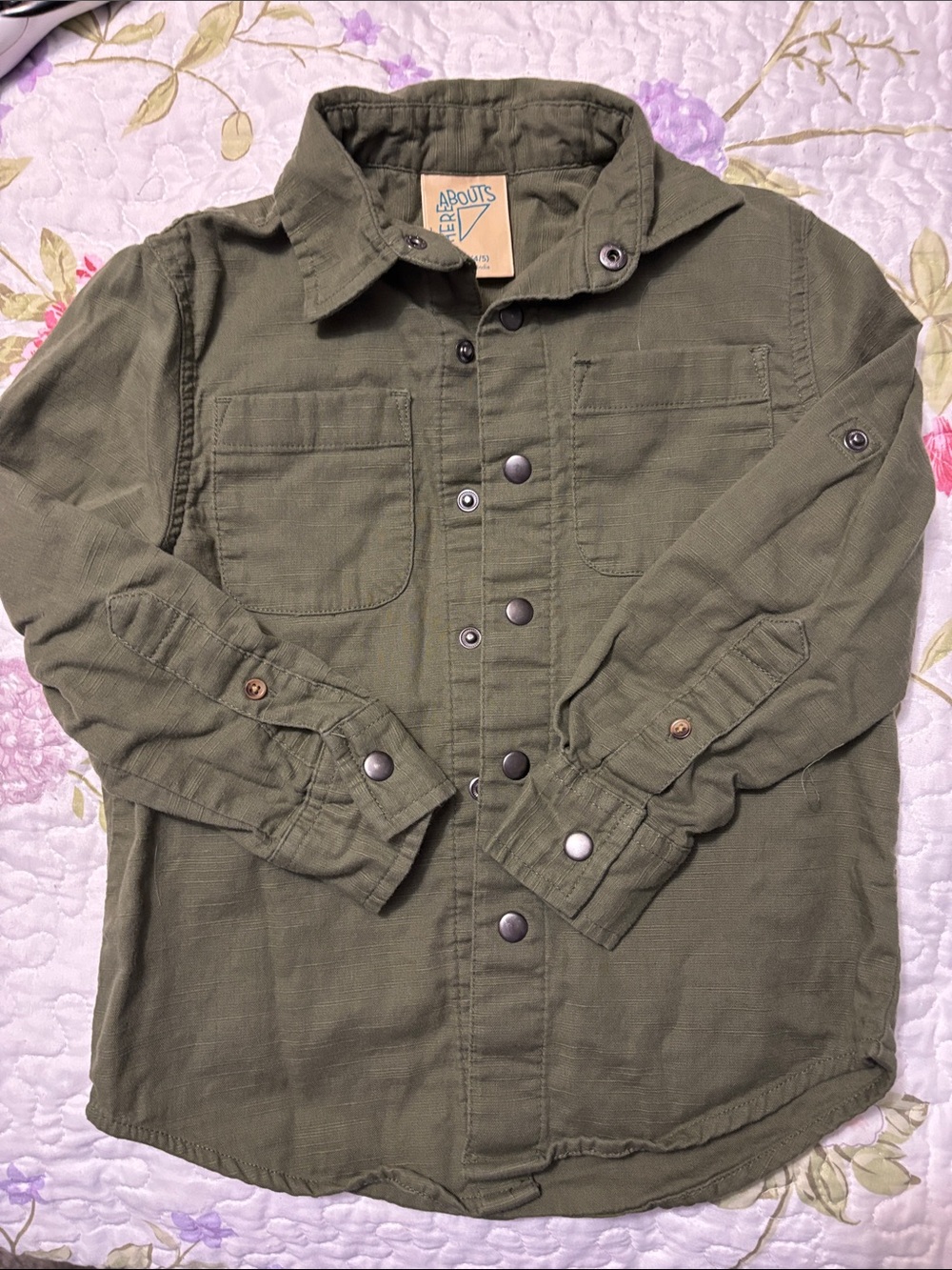Kids Olive Green Snap-Front shirt